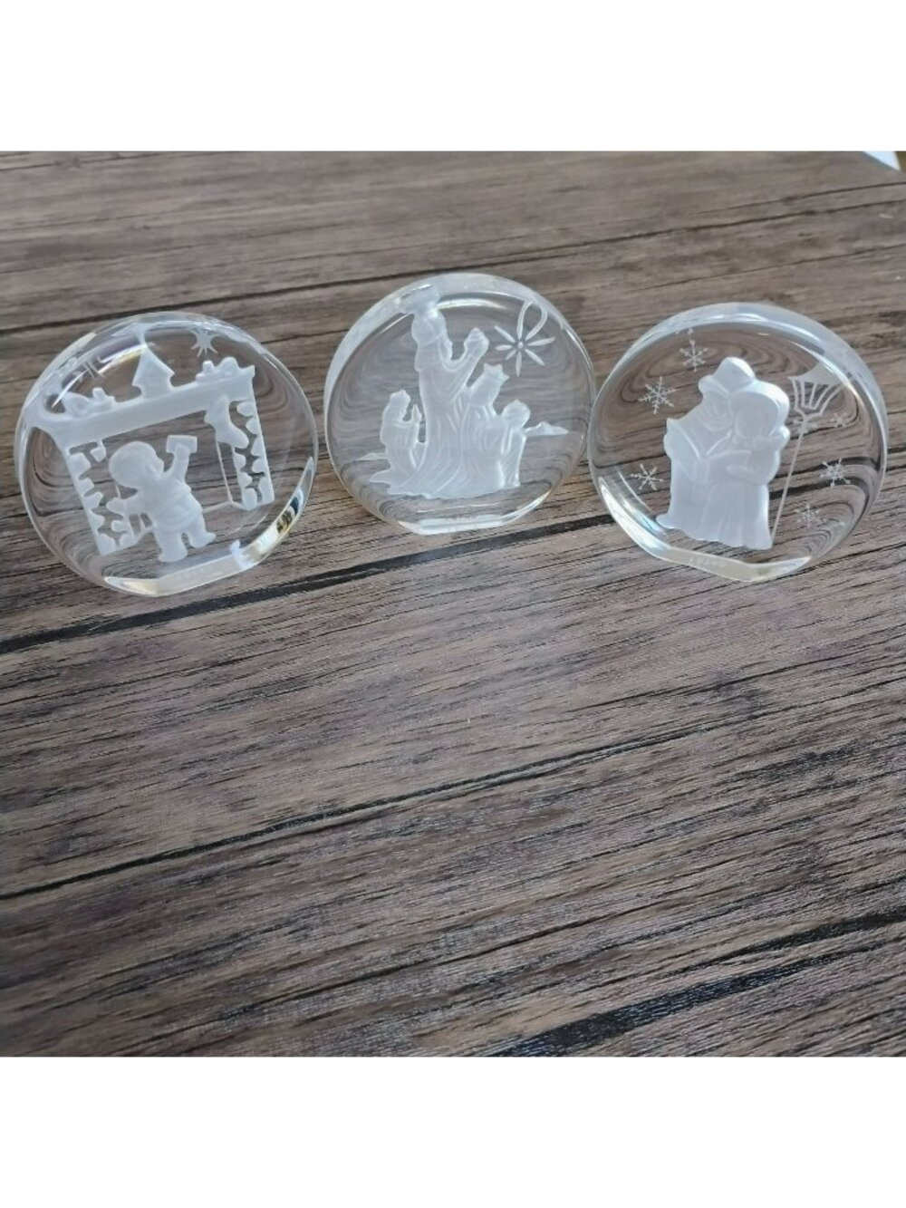 Vintage Danbury Mint Crystal Christmas Nativity Scenes Set Of 3 1980s Glass Pape